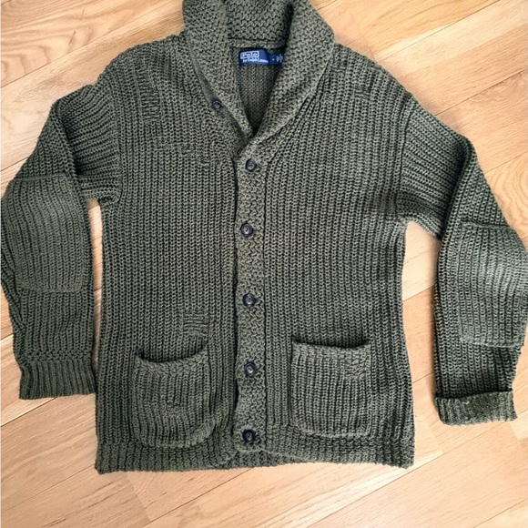 Distressed Linen-Cotton Shawl Cardigan
Polo Ralph Lauren Men’s M VGC Olive Gr - Picture 2 of 13